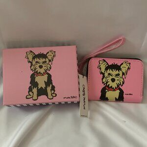 MARC TETRO Yorkie Terrier Zip Around Card Wristlet Wallet in Pink/Silver